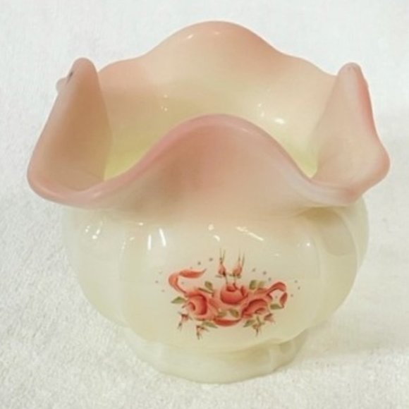 Fenton Accents Fenton Signed Handpainted Satin Custard Glass Bowl